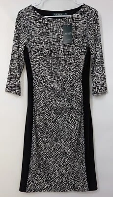 Mujeres 8 Negro Blanco Vestido Geométrico Vaina Elastizada Lauren Ralph Lauren 3/4 Nuevo con Etiquetas Foto 1 de 4