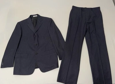 Armani Collezioni Suit Mens 48 Navy Blue Pinstripe Wool Blend Made Italy - Image 1 of 4