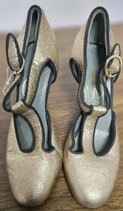 Paola D'Arcano Made in Italy Leder Gold Chunky Heel Open-Toe Sandalen Gr. 38 - Bild 1 von 5