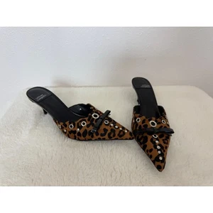 Jeffrey Campbell Leopard Print Pony Hair Mules Pointed Toe, Bow, Grommet Detail - Picture 1 of 9