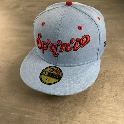 Spokane Indians Hat New Era Cap 7 1/4 Baby Light Blue Red Spellout Script Fitted - Image 1 of 4