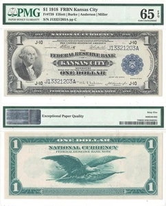 1918 $1 Federal Reserve Bank Note Fr-738 PMG Gem CU-65 EPQ - Picture 1 of 3