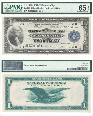 1918 $1 Federal Reserve Bank Note Fr-738 PMG Gem CU-65 EPQ - Image 1 of 3