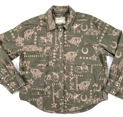 WE THE FREE CALICO FLANNEL 衬衫 尺寸 S 珍珠纽扣 AOP 超大号 西部 罕见 — 第 1/4 张图片