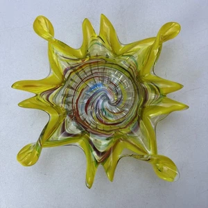 Vintage Murano Art Glass Acid Yellow Sun Burst Bowl MCM Ashtray *Small Chip* - Picture 1 of 16