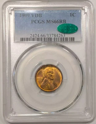 1909 VDB Lincoln Wheat Cent Penny PCGS MS-66 RB CAC - Image 1 of 2