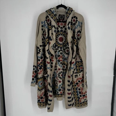 Johnny Was Biya 开衫毛衣 XL 花卉刺绣连帽掸子波西米亚冬季 — 第 1/4 张图片