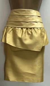 REISS Golden Yellow Wool & Silk peplum pencil skirt UK 12 Acetate Satin Lined - Picture 1 of 20