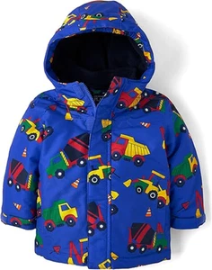 The Children's Place Toddler Boys Print 3 in 1 Jacket Blue Construction Trucks, - Picture 1 of 2