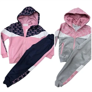 Girls Tracksuit Fleece Hoodie Top Joggers Bottom Set 3-12 Years - Picture 1 of 5
