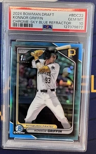 2024 BOWMAN draft CHROME #BDC-22 KONNOR GRIFFIN SKY BLUE REFRACTOR 1st RC PSA 10 - Picture 1 of 2