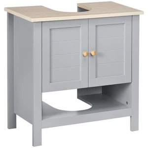 kleankin Bathroom Under Sink Cabinet with Adjustable Shelf, White, Grey - Picture 1 of 11