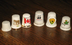 Set of 6 Souvenir Ceramic Thimbles Sewing Niagara Falls Tiger Panda - Picture 1 of 8