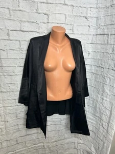 Marla Wynne Womens Size 2X Black Satin Long Sleeve Open Cardigan missing button - Picture 1 of 5