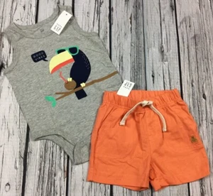 Baby Gap Boys 0-3 Month Toucan Shirt & Orange Shorts Cotton Outfit. Nwt - Picture 1 of 3