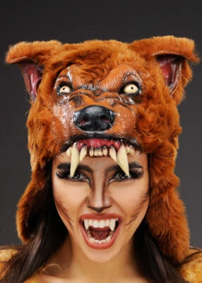 Halloween Brown Werewolf Scary Deluxe Fancy Dress Animal Cosplay Mask Headpiece - Image 1 of 3