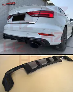 GLOSS BLACK REAR DIFFUSER SPOILER LIP RS3 LOOK FOR 2017-20 AUDI A3 8V SALOON - Picture 1 of 6