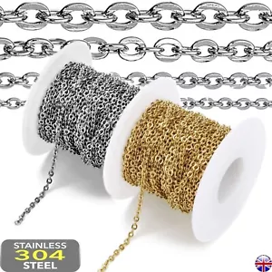 Stainless Steel Flat Cable Link Chain Necklace Hypoallergenic JEWELLERY MAKING - Picture 1 of 12