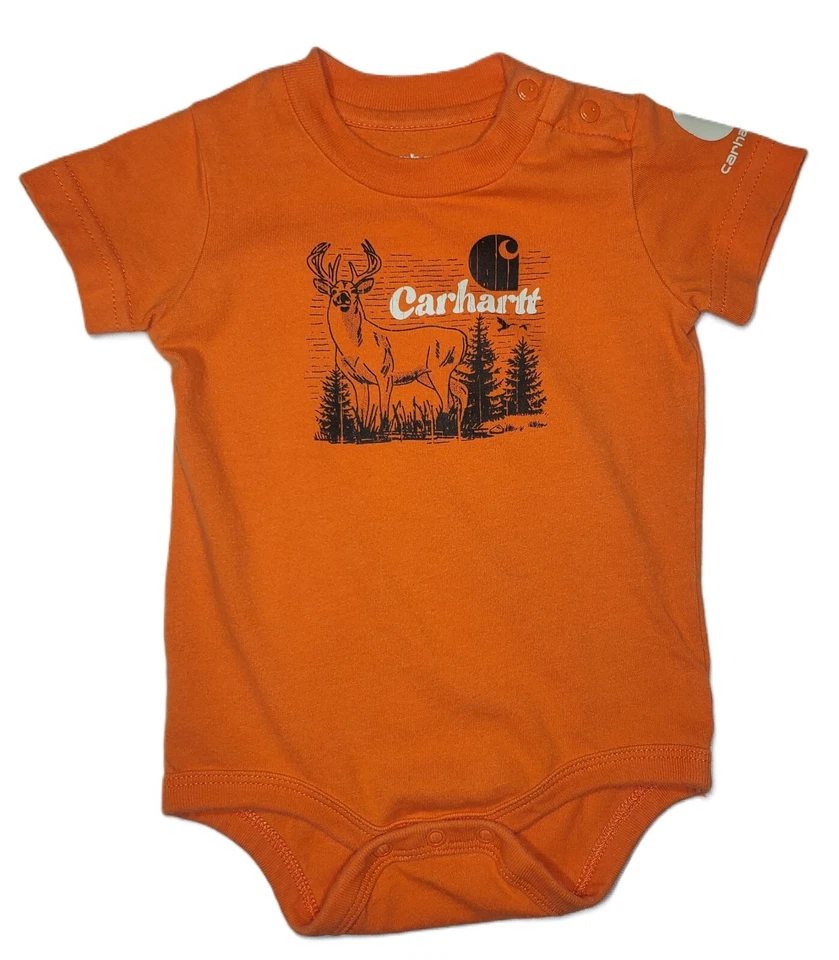 Traje corporal de una pieza para bebé CARHARTT NARANJA MANGA CORTA 6 MESES - ciervos y maderas Foto 1 de 4