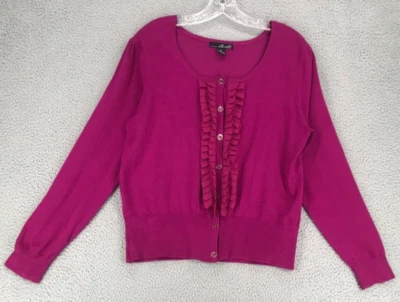 Blusa suéter Willi Smith tamanho XL babado frontal manga longa botão para cima magenta - Imagem 1 de 4