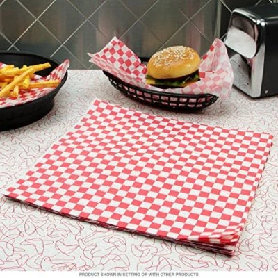 SUNRISE PACKAGING ROTES Gingham fettdichtes Papier 25 x 20 cm Blatt Burger Chips Lebensmittel Verpackung AntiFett