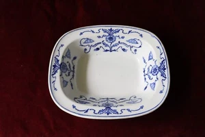 Antiguo cuenco rectangular Lewis Straus & Sons 508 NY Blue Flow blanco con borde de 7" - Imagen 1 de 5