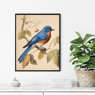 Pôster vintage com estampa de arte Bluebird Bird pintura de arte de parede - Imagem 1 de 4