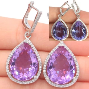 Buy 4 get 1 free Big Gemstone Color Changing Alexandrite Topaz Silver Earrings - Picture 1 of 5