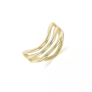 14K Solid Yellow Gold Curved Ring - Wave Stackable Knuckle Thumb Band Women Men - Picture 1 of 2