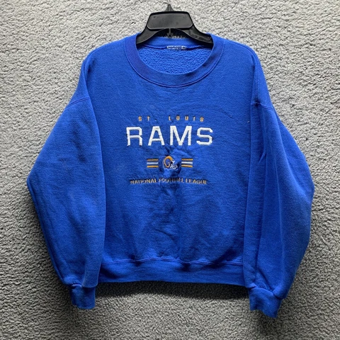 Vintage St Louis Rams Sweatshirt Adult Large Blue Sweater NFL Embroidery Mens Cover