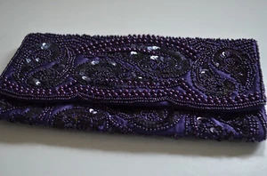 New Look bead & Sequins Purple Evening Hand Bag - Picture 1 of 4