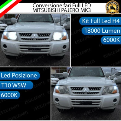 CONVERSIONE FARI LED MITSUBISHI PAJERO MK3 III LED H4 + LED POSIZIONE T10 6000K - Immagine 1 di 3