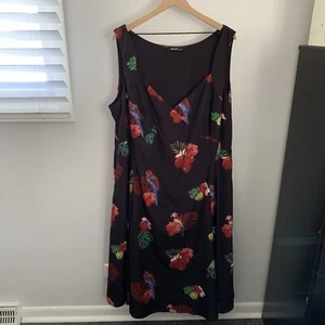 eSHAKTI 4X Tropical Midi Sleeveless Dress Black Hawaiian Kiwi Palm Resort Beach - Picture 1 of 11