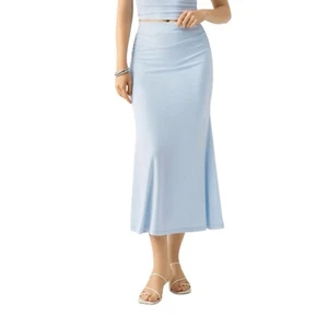 OGL Light Blue Ruched Side Mermaid Maxi Skirt Women Size S Elastic Waist Pull On - Picture 1 of 12