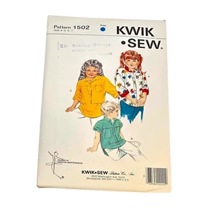 Kwik Sew 1502 Shirt Blouse Girl Size 4 5 6 7 Sewing Pattern New Sealed Uncut - Imagen 1 de 4