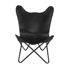 HANDCRAFTED BLACK BUTTERFLY COW HIDE PREMIUM QUALITY LEATHER CHAIR