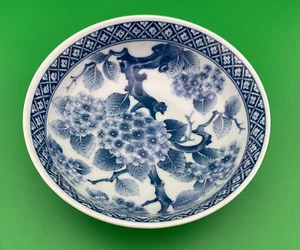 Vintage Blue White Asian Imari Style Porcelain Bowl with Cherry Blossom - Picture 1 of 6