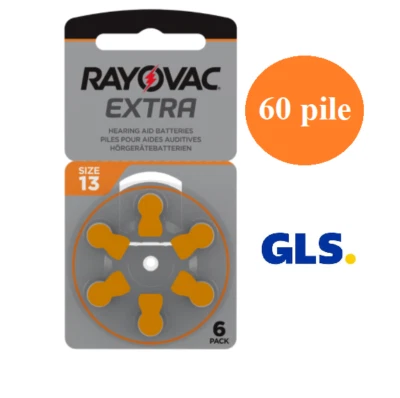 60 batterie pile x apparecchi acustici RAYOVAC EXTRA 13 arancioni protesi PR48