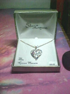 SILVER LUXURIES Mom Necklace Heart Pendant Marcasite & Pink Cubic Zirconia - Bild 1 von 11