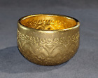 Vintage Thai Pattern Embossed Gold Tone Drinking Bowl Aluminium Cow Marked