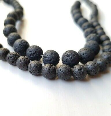 Black Volcanic Lava Beads 4mm 6mm 8mm 10mm 12mm DIY Bracelet Jewellery Making • 3.49£