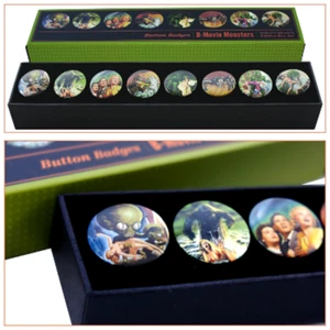 Classic B-Movie Monsters - 8 Button Badge Deluxe Box Set. New. 1950s 1960s 60th - Picture 1 of 10
