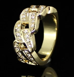 Mens Cuban Link Pinky CZ Ring 14k Gold Plated Hip Hop Jewelry Size 5-12 - Picture 1 of 7