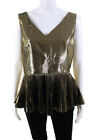 Kate Spade Saturday Womens Pleated V-Neck Sleeveless Blouse Top Gold Size 10