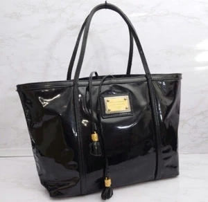 Dolce & Gabbana DG Tote Bag For Women Patent Leather Black JAPAN USED - Picture 1 of 16