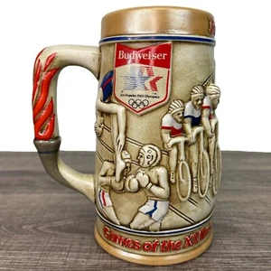 Taza de cerveza de cerámica grande vintage Budweiser 1984 de los Juegos Olímpicos de Los Ángeles - Imagen 1 de 9