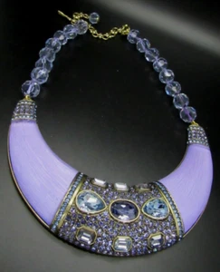 HEIDI DAUS SAY IT WITH  STYLE BIB SWARVOSKI CRYSTAL PURPLE RESIN NECKLACE NEW - Picture 1 of 15