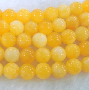 Natural 8mm Yellow Snowflake Jade Gemstone Round Loose Beads 15'' Strand - Picture 1 of 2
