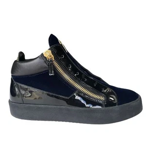 Giuseppe Zanotti Herren 41 Kriss Navy Velvet Zip Mid Top Sneaker Blau Gold Schwarz - Bild 1 von 12