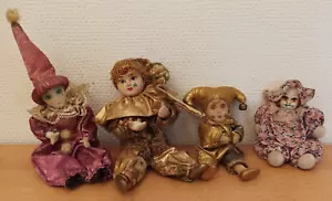 Harlekin Puppe Porzellan Kunst Clown 4 Stück Vintage Sammler biegbar Draht alt - Bild 1 von 5
